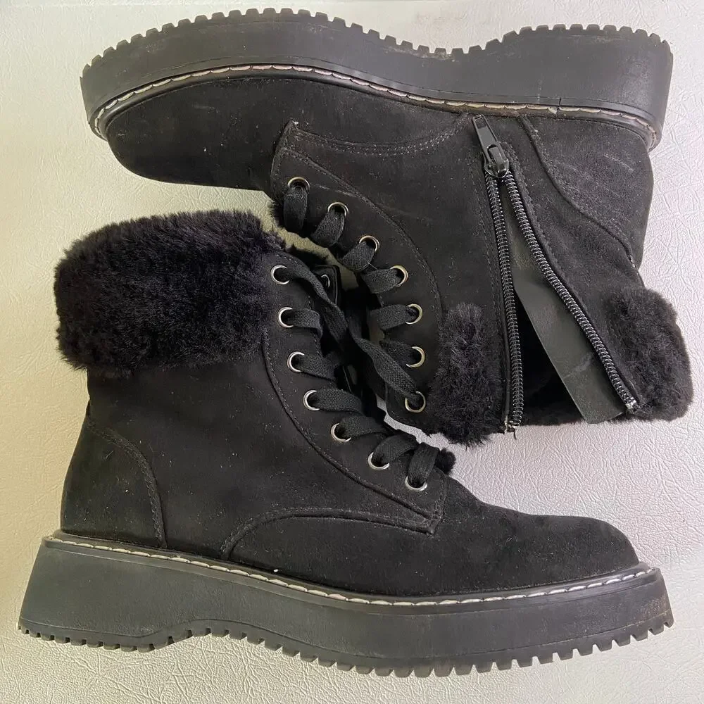 Madden Boots Womens Size‎ 6.5 Black Kymber Side Zip Faux Suede